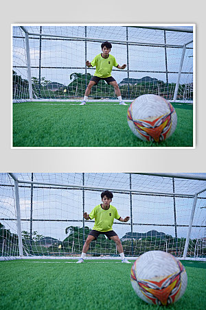 男生足球运动守门精修摄影图