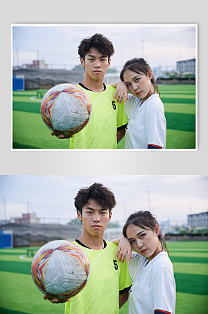 男女组合足球运动人物摄影图