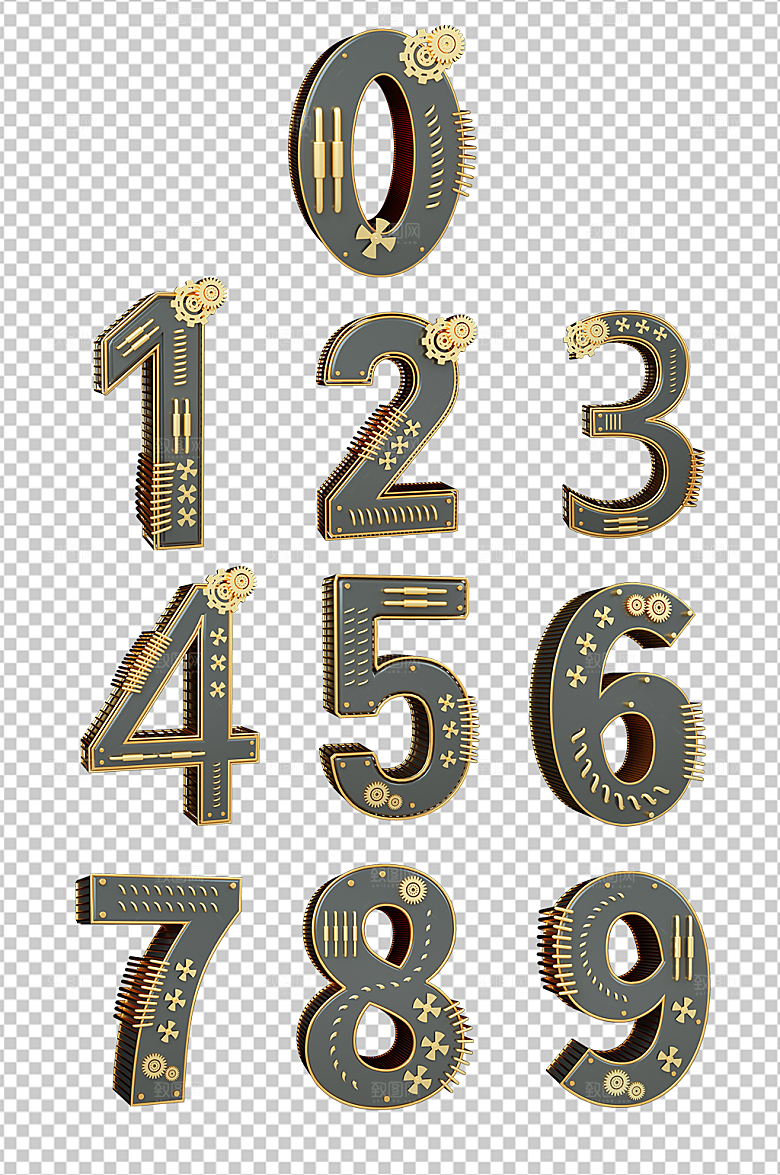 数字组合C4D立体工业风免抠字体