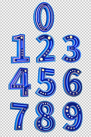 蓝色数字组合C4D立体免抠字体