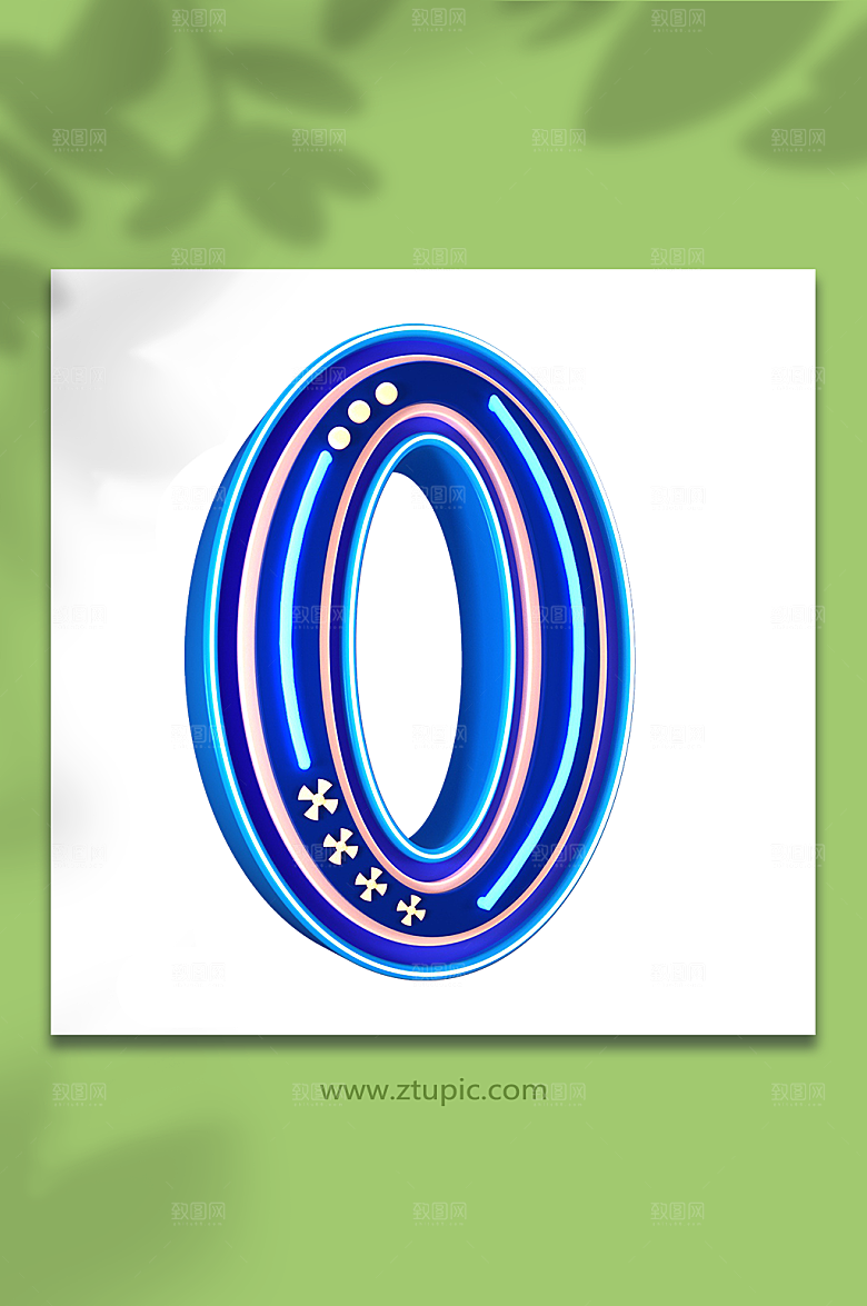 蓝色数字0C4D立体免抠字体