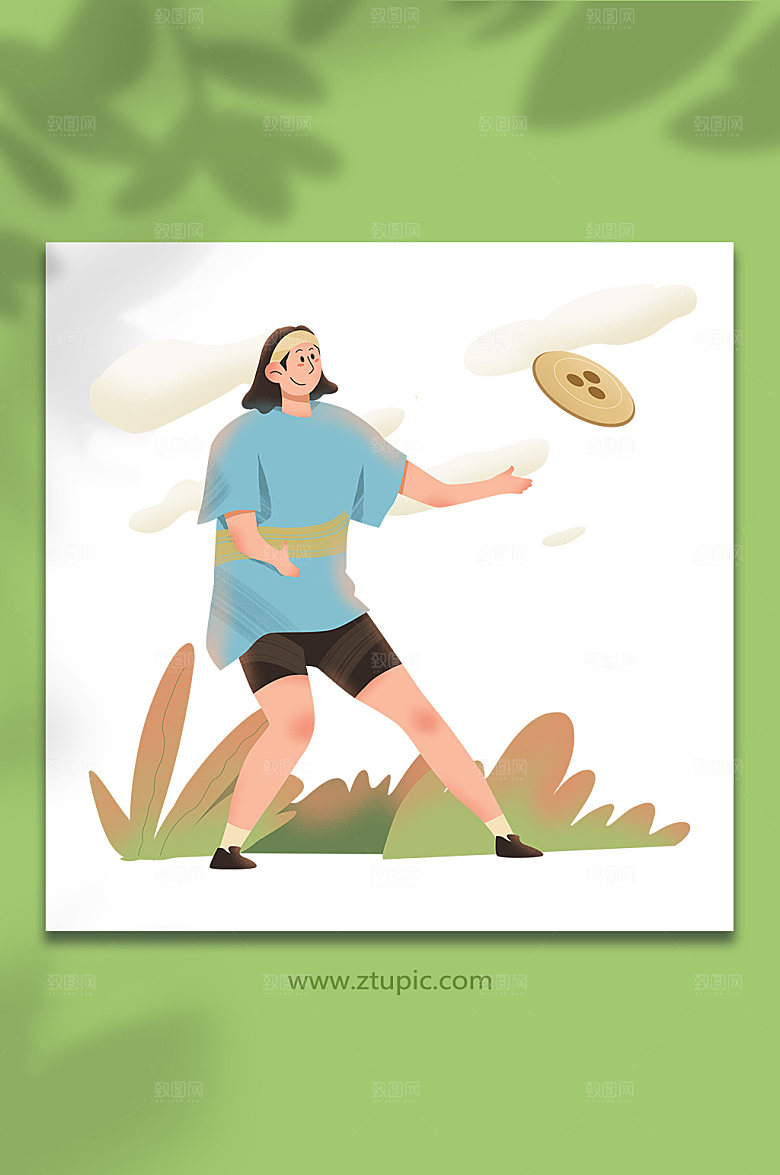 扁平飞盘运动女生人物插画设计设计