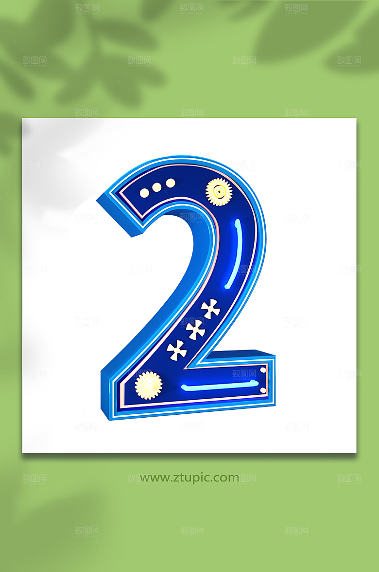 蓝色数字2C4D立体免抠字体
