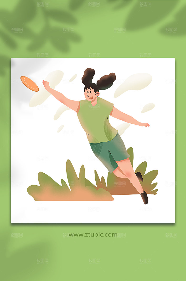 扁平女生飞盘运动人物插画设计