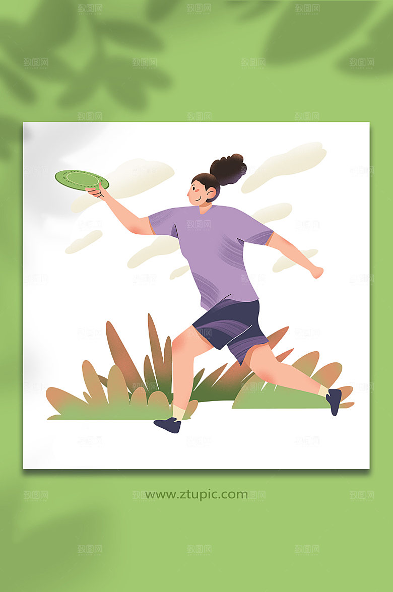 卡通女生飞盘人物插画素材
