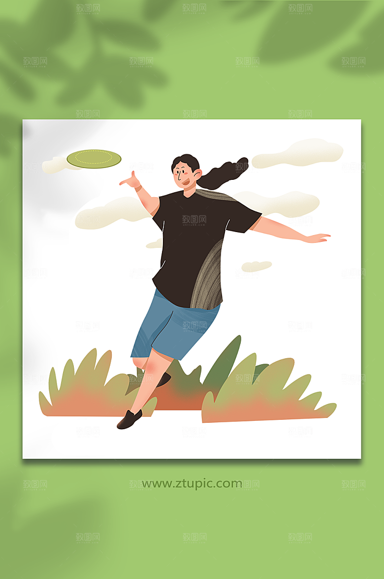 扁平女生飞盘人物插画设计