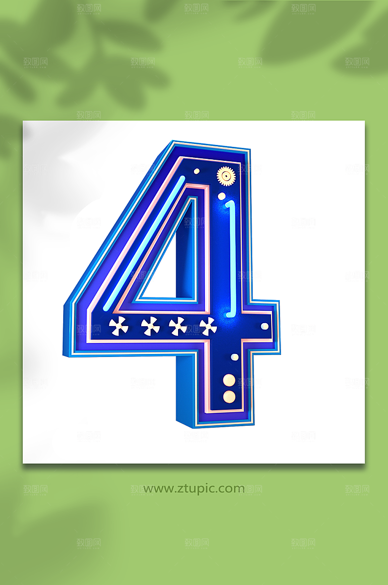 蓝色数字4C4D立体免抠字体
