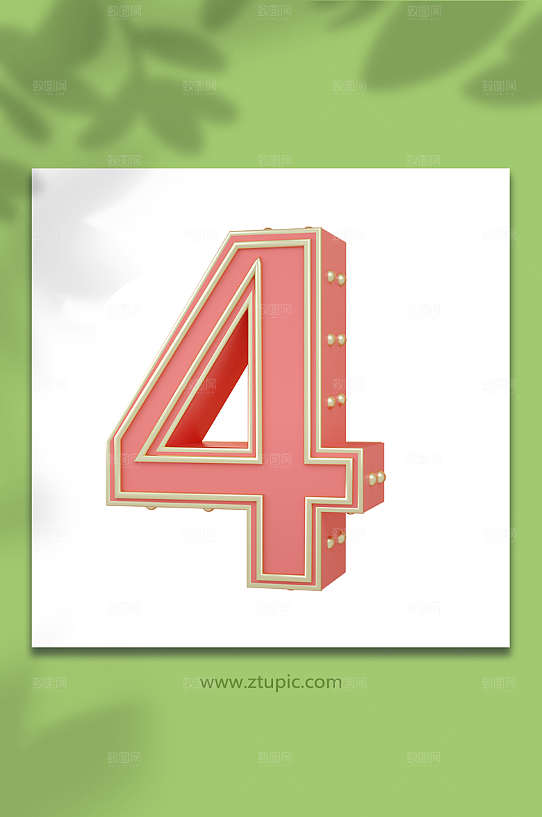 红色数字4C4D立体免抠字体