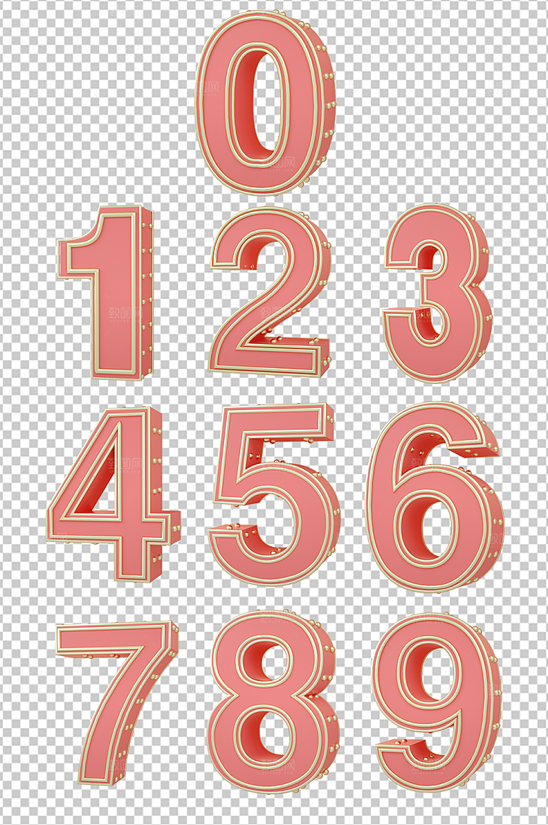 红色数字组合C4D立体免抠字体