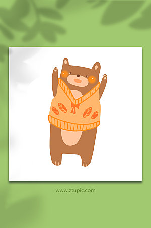 黄色棕熊穿毛衣开心插画