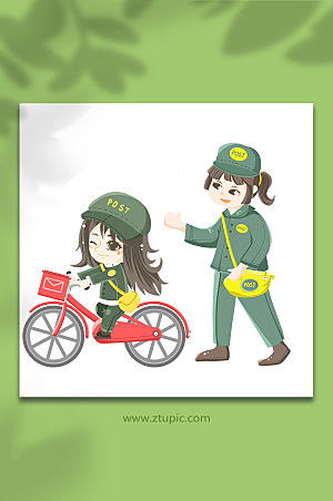 卡通邮递员骑单车人物插画元素