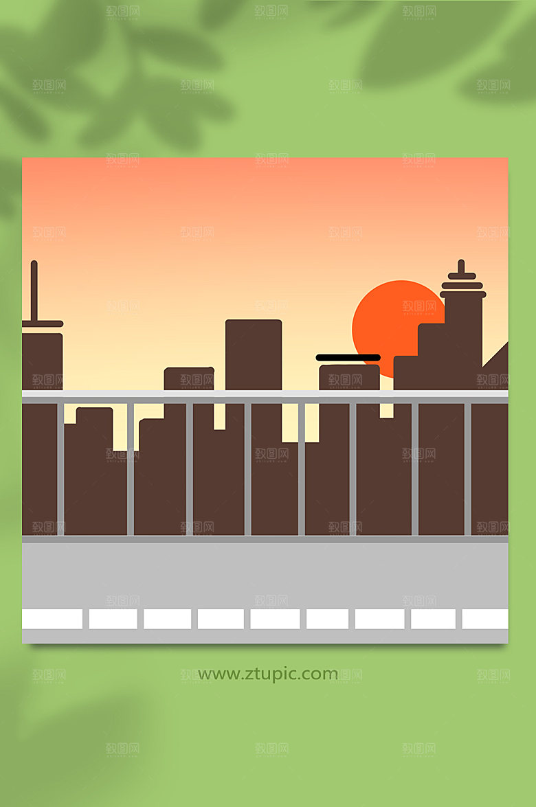 黄昏夕阳城市马路插画背景
