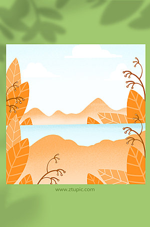 卡通湖泊植物秋季插画元素