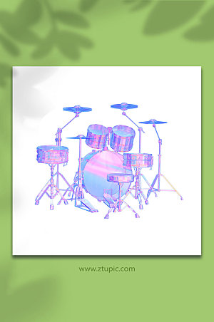 紫色架子鼓乐器C4D模型免抠元素