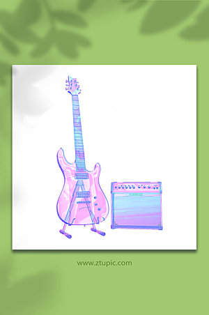 紫色吉他乐器立体模型免抠元素