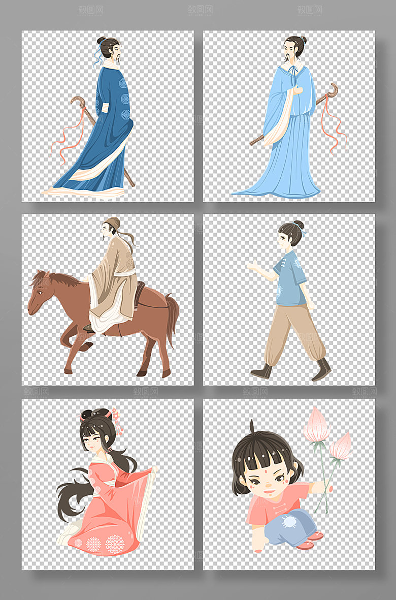 古风诗人采莲侍女文人人物插画