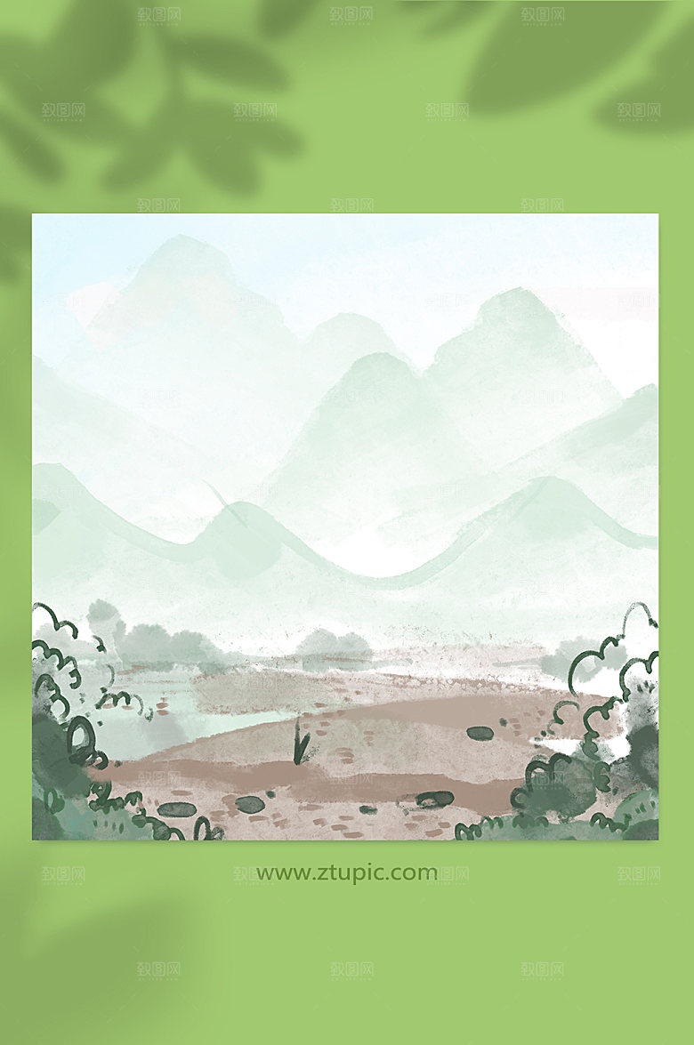 古风野外群山场景元素背景插画