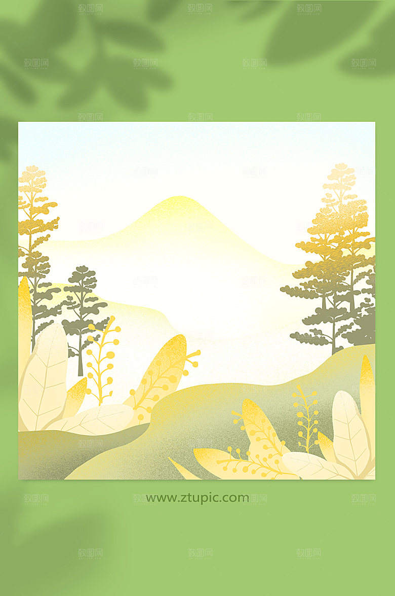 卡通金秋植物户外风景背景插画