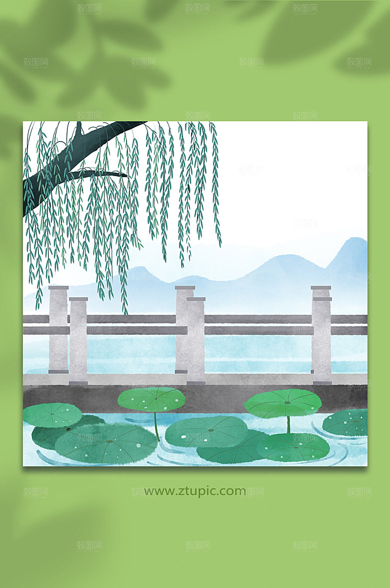 中国风山水诗词背景插画