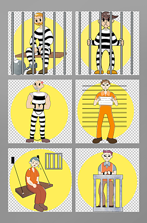 卡通男性恶人囚犯人物插画设计
