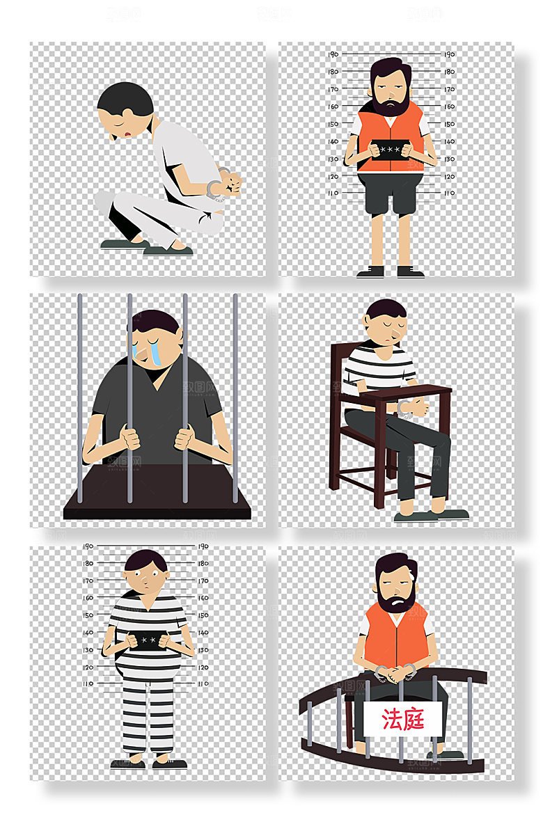 卡通囚犯人物插画素材