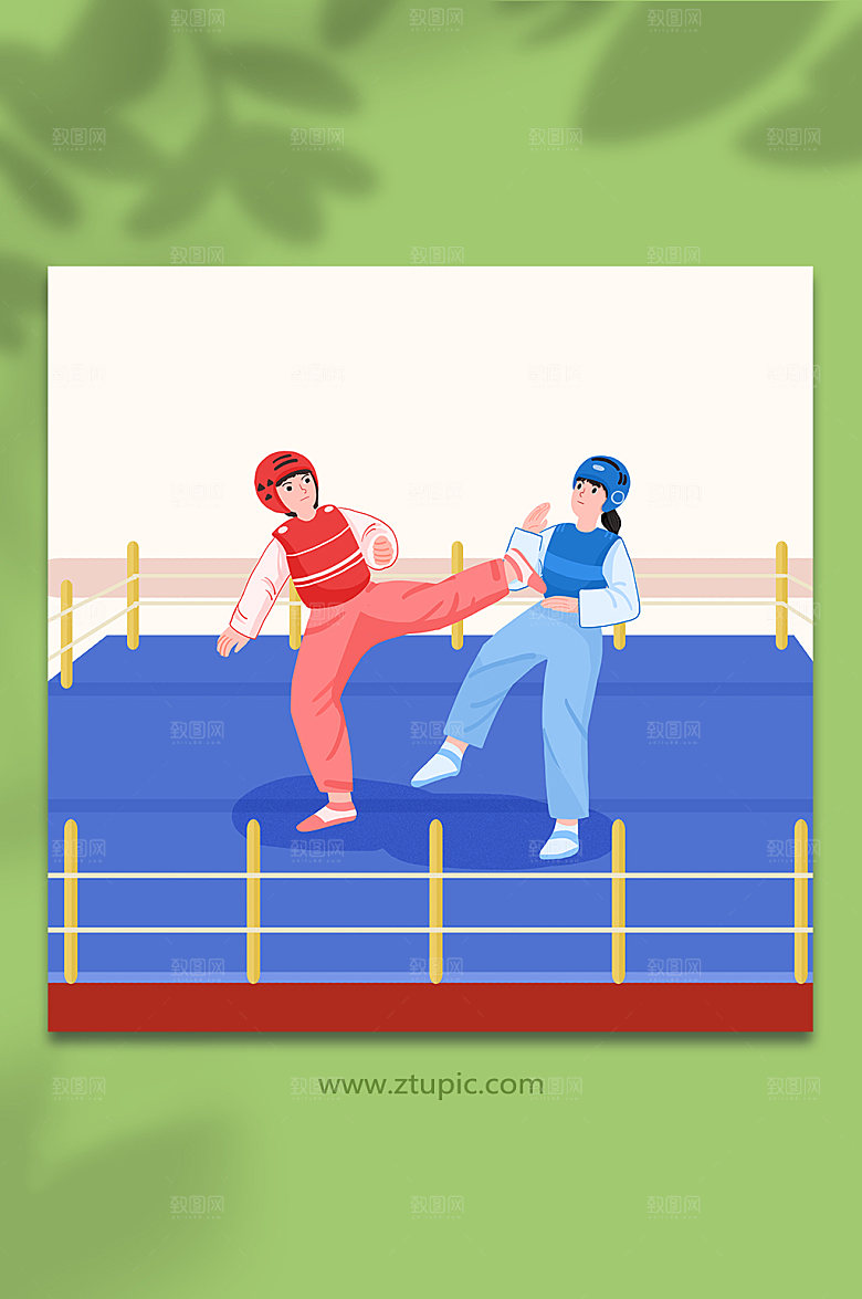 卡通跆拳道人物插画素材