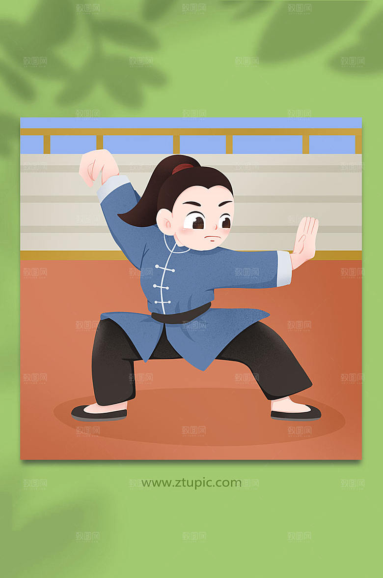 卡通打拳拳术武术人物插画素材