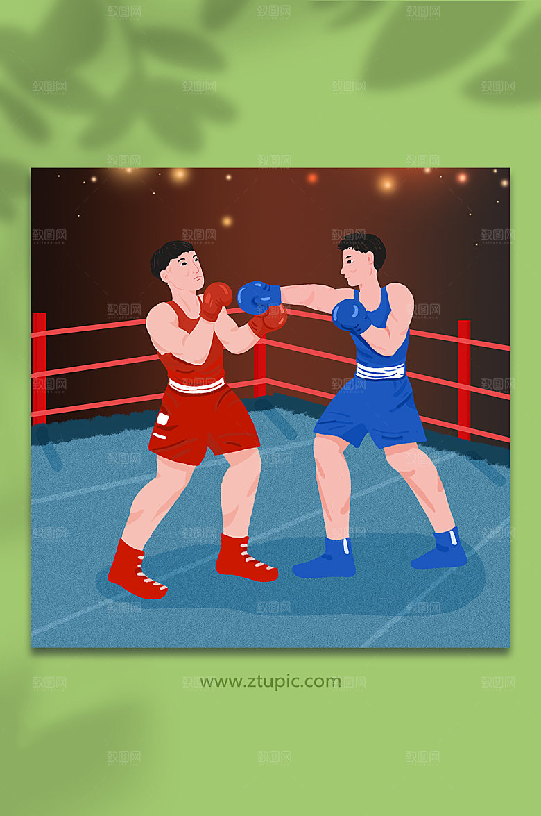 扁平拳击擂台赛拳击人物插画设计