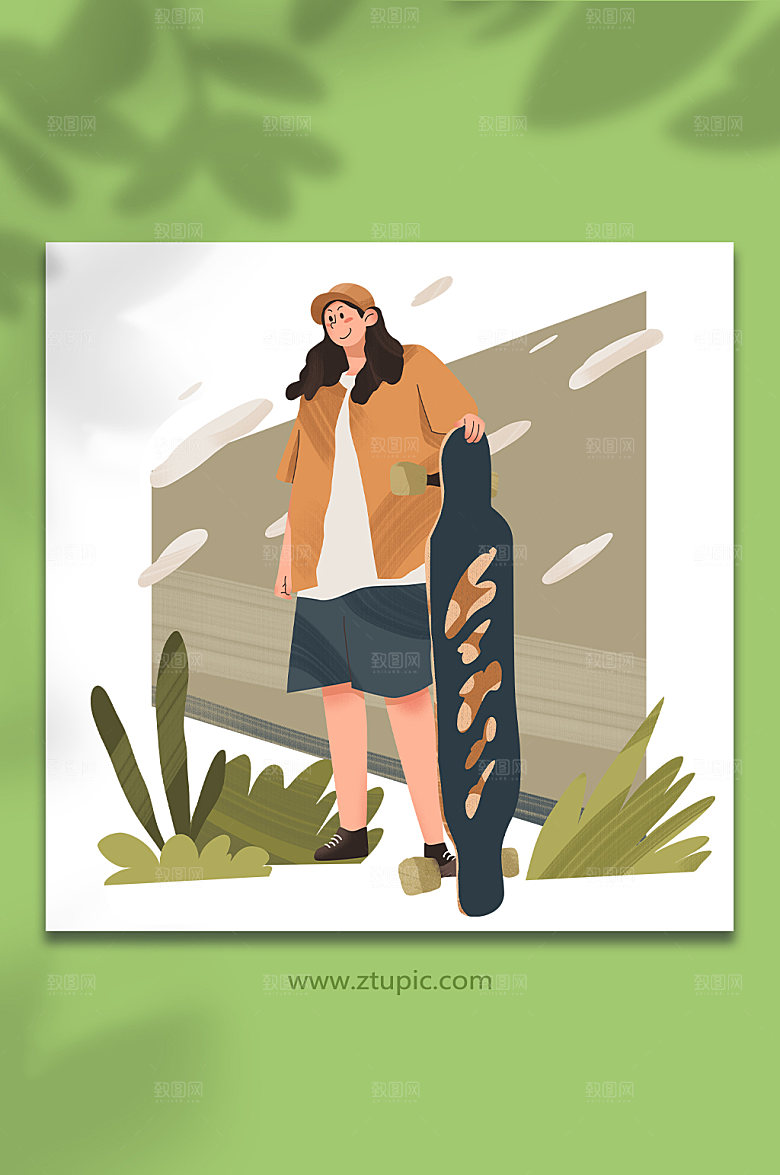 卡通棒球帽女生运动人物插画素材