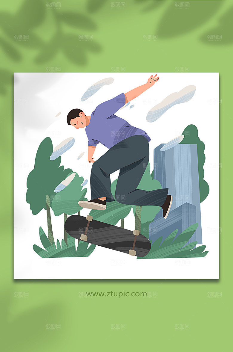 卡通男生滑板运动人物插画素材