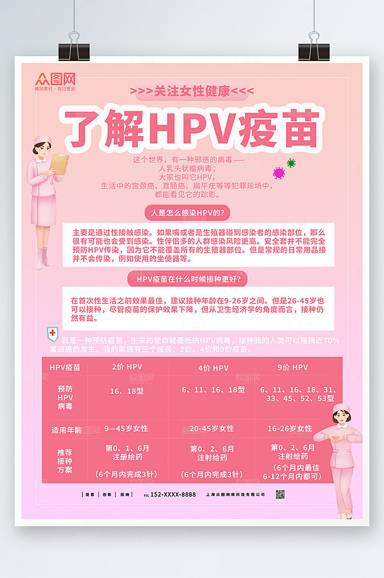 渐变HPV疫苗接种海报模板