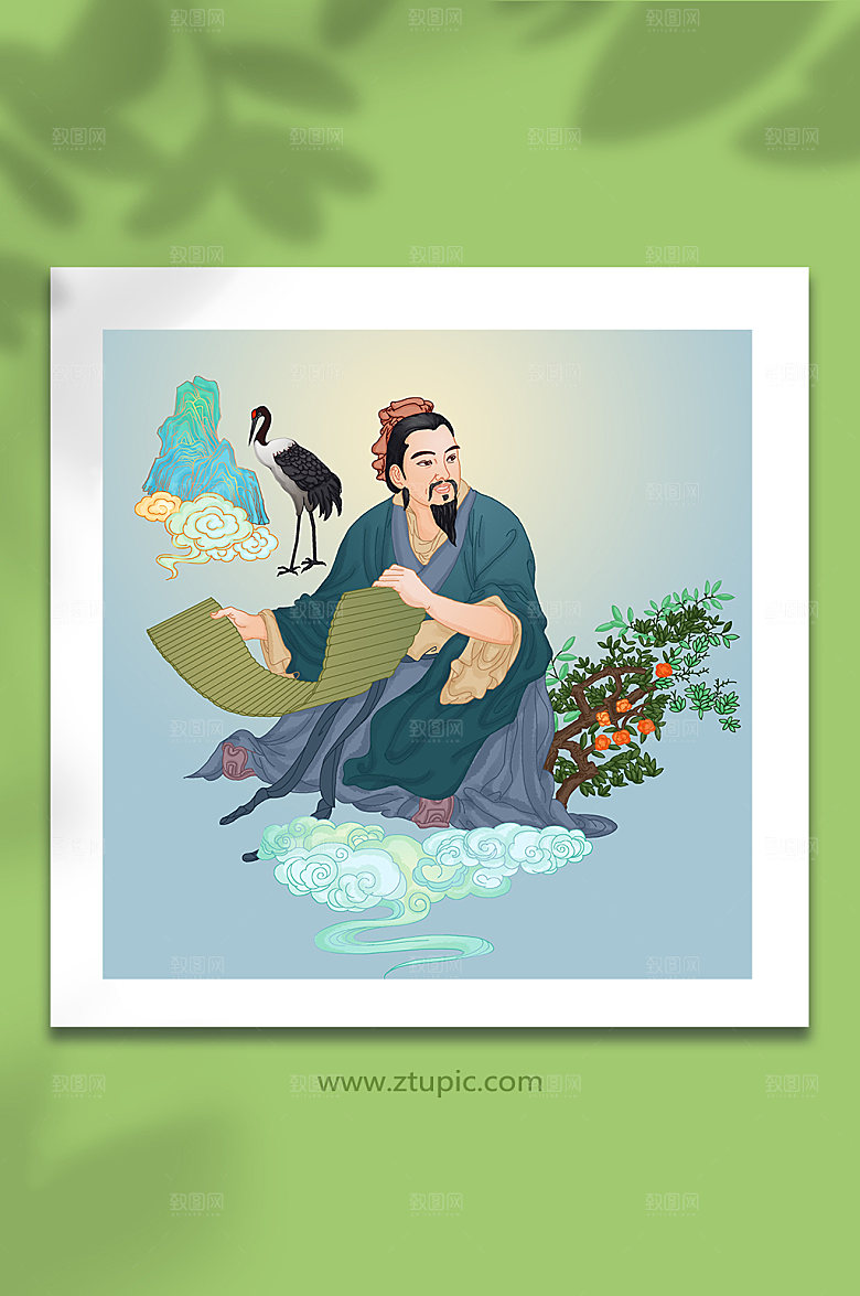 卡通文人学者人物插画爱吃