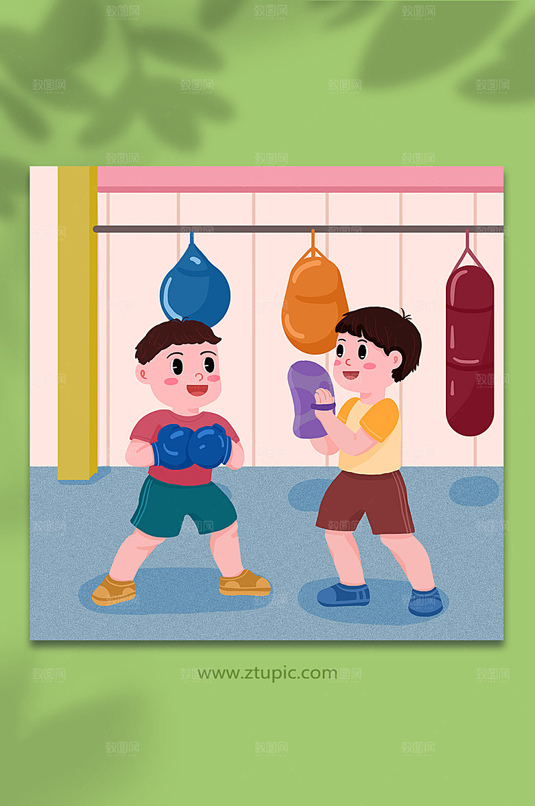 卡通少儿拳击训练人物插画素材