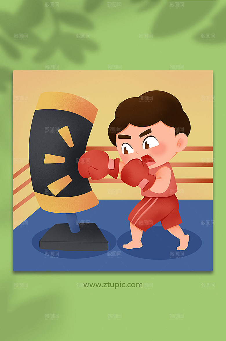 扁平练习打沙包拳击人物插画素材