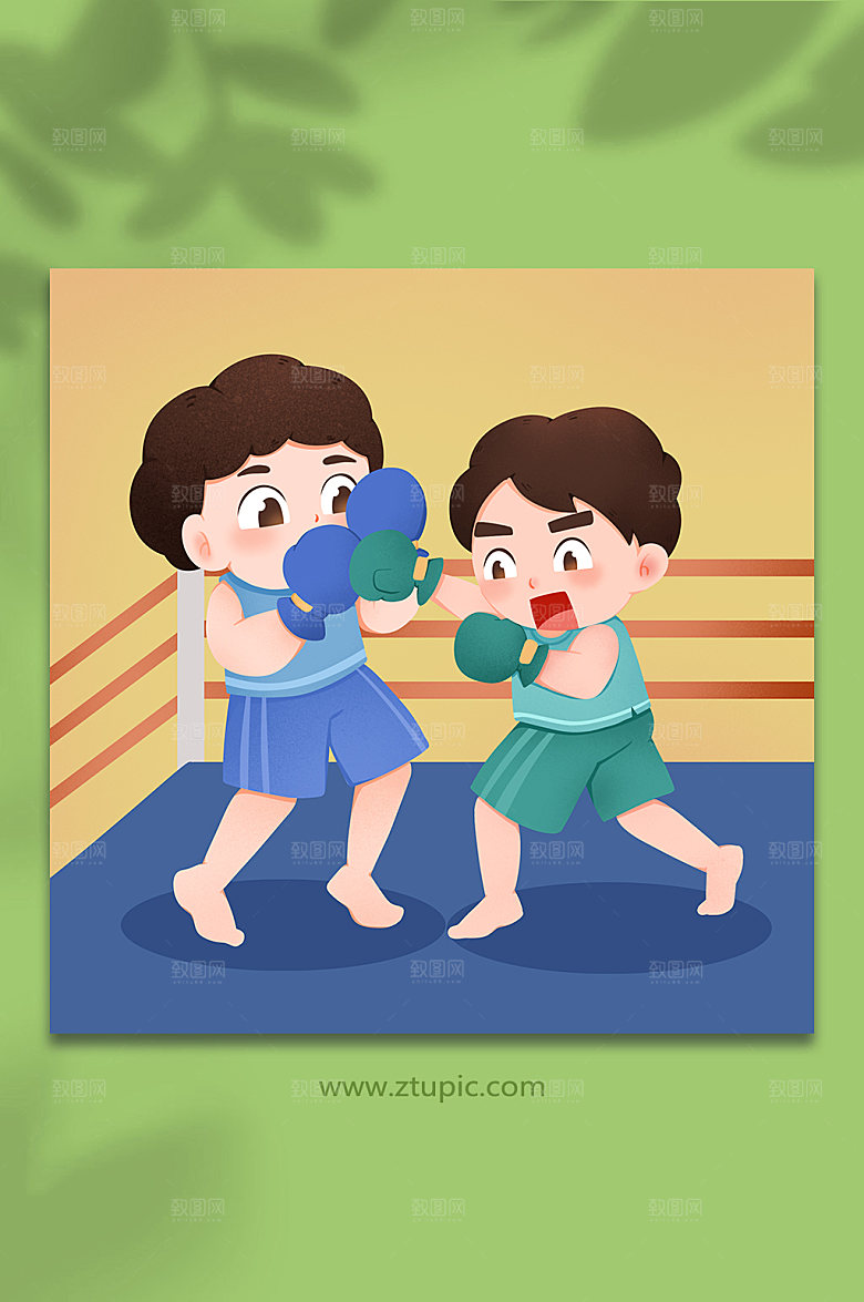 卡通出击拳击人物插画设计