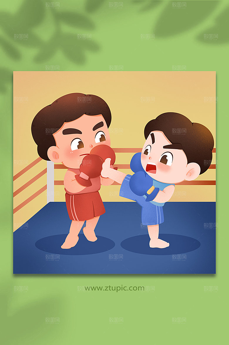 扁平抵挡拳击人物插画素材