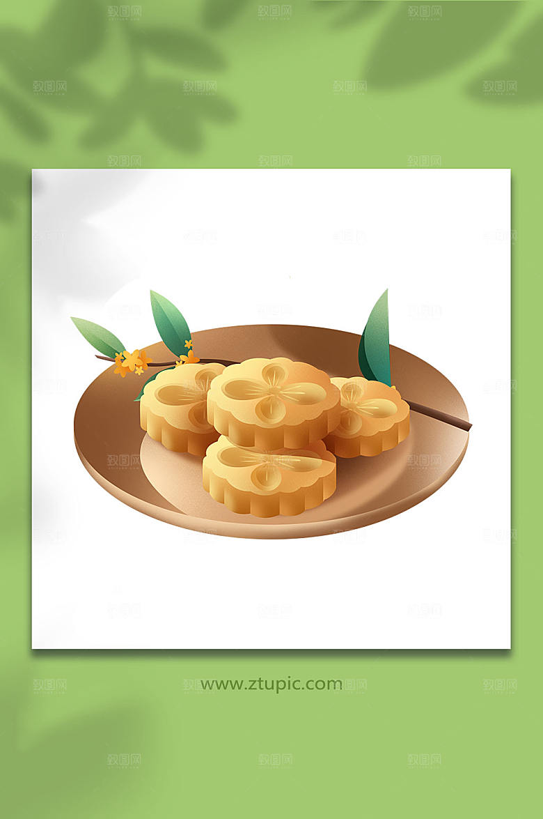 卡通桂花饼糕点秋季美食插画素材