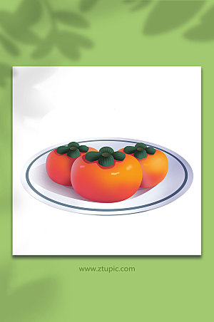 扁平柿子水果秋季美食插画设计