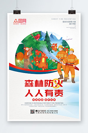 清新消防森林防火安全海报模板
