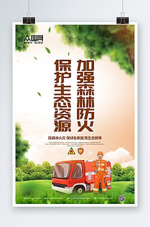 简约预防森林火灾宣传海报设计