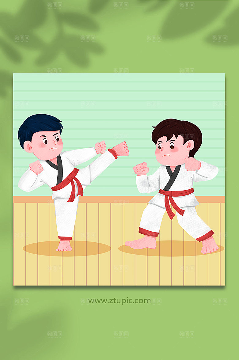 扁平跆拳道人物插画素材