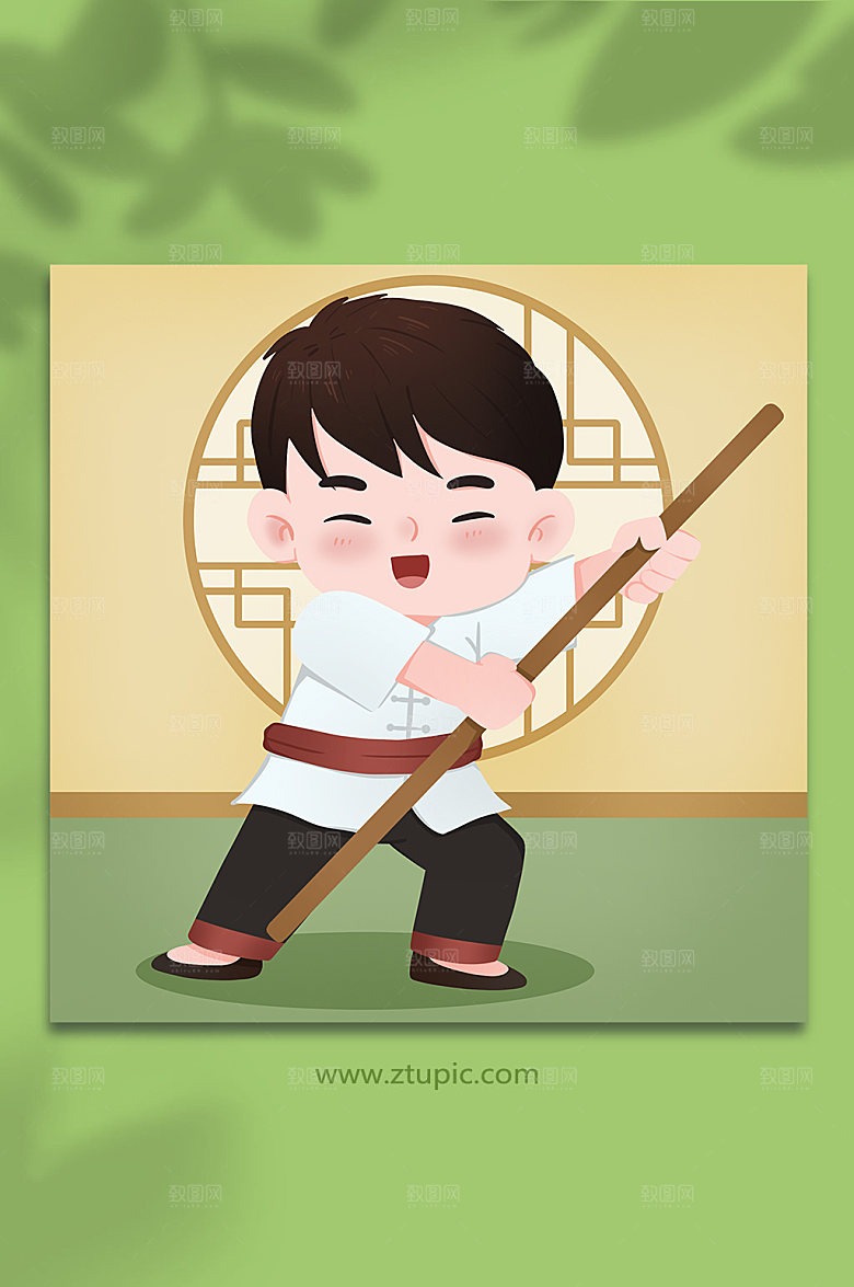 扁平功夫男孩武术人物插画素材