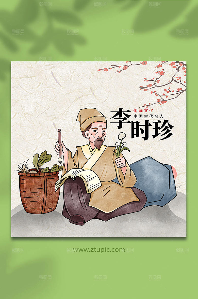 卡通李时珍古代名人人物插画素材