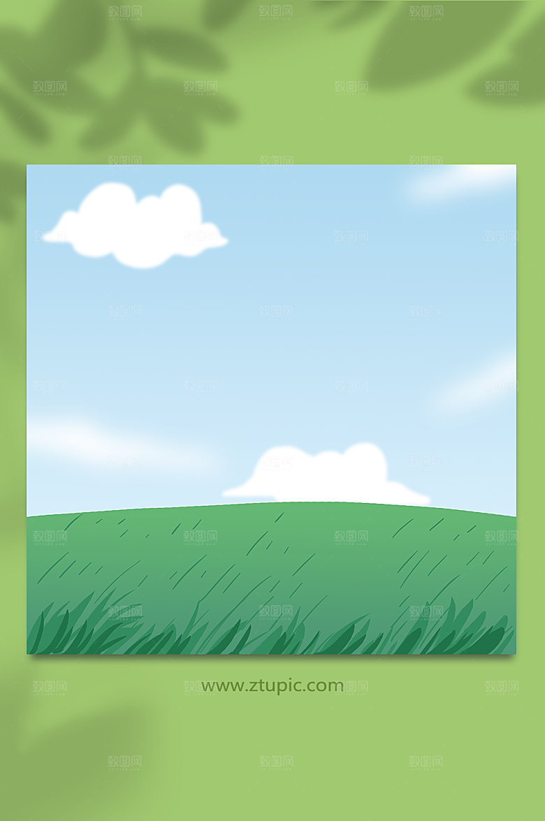 蓝色自然蓝天和草地插画
