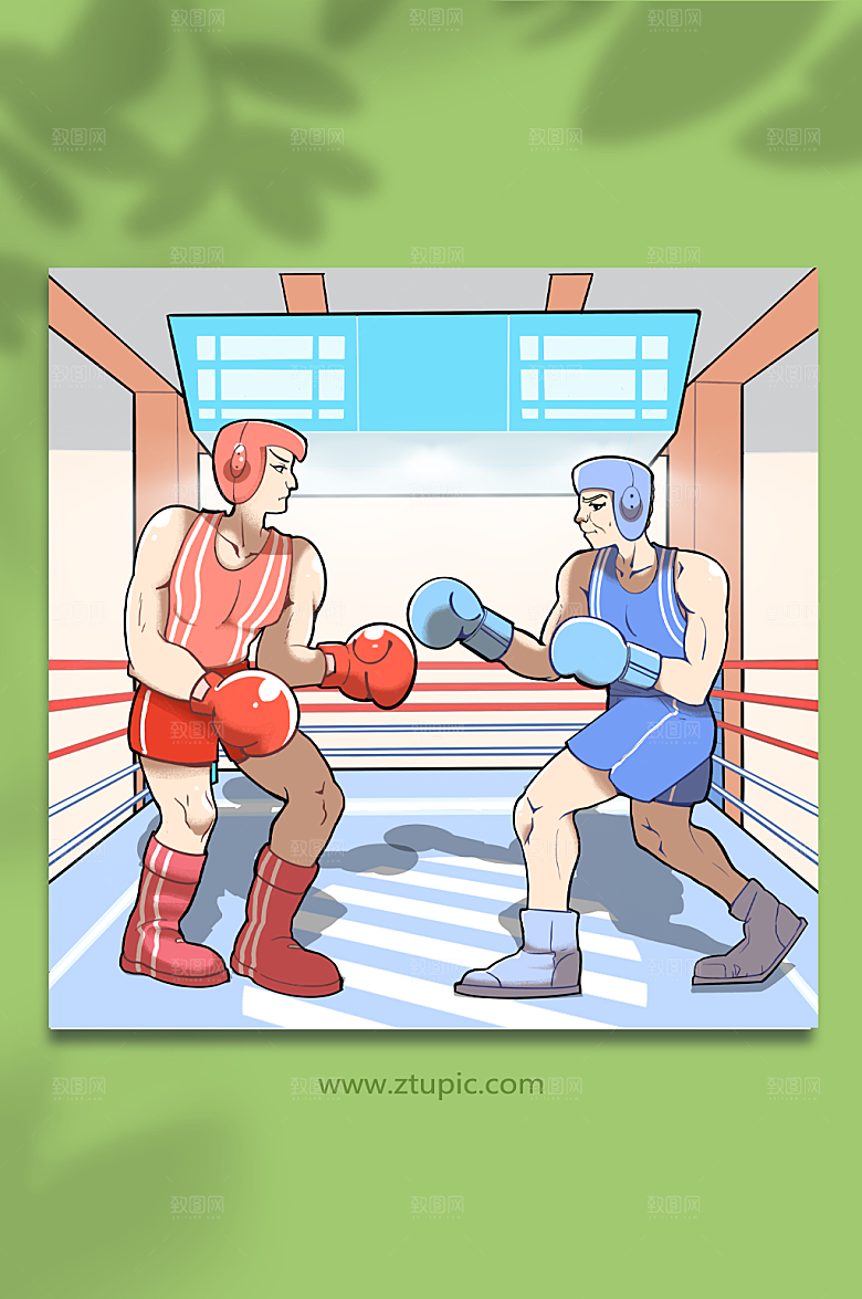卡通擂台对决拳击人物插画上厕所