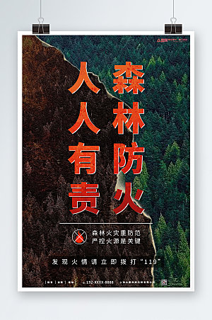 深色森林防火安全海报模板