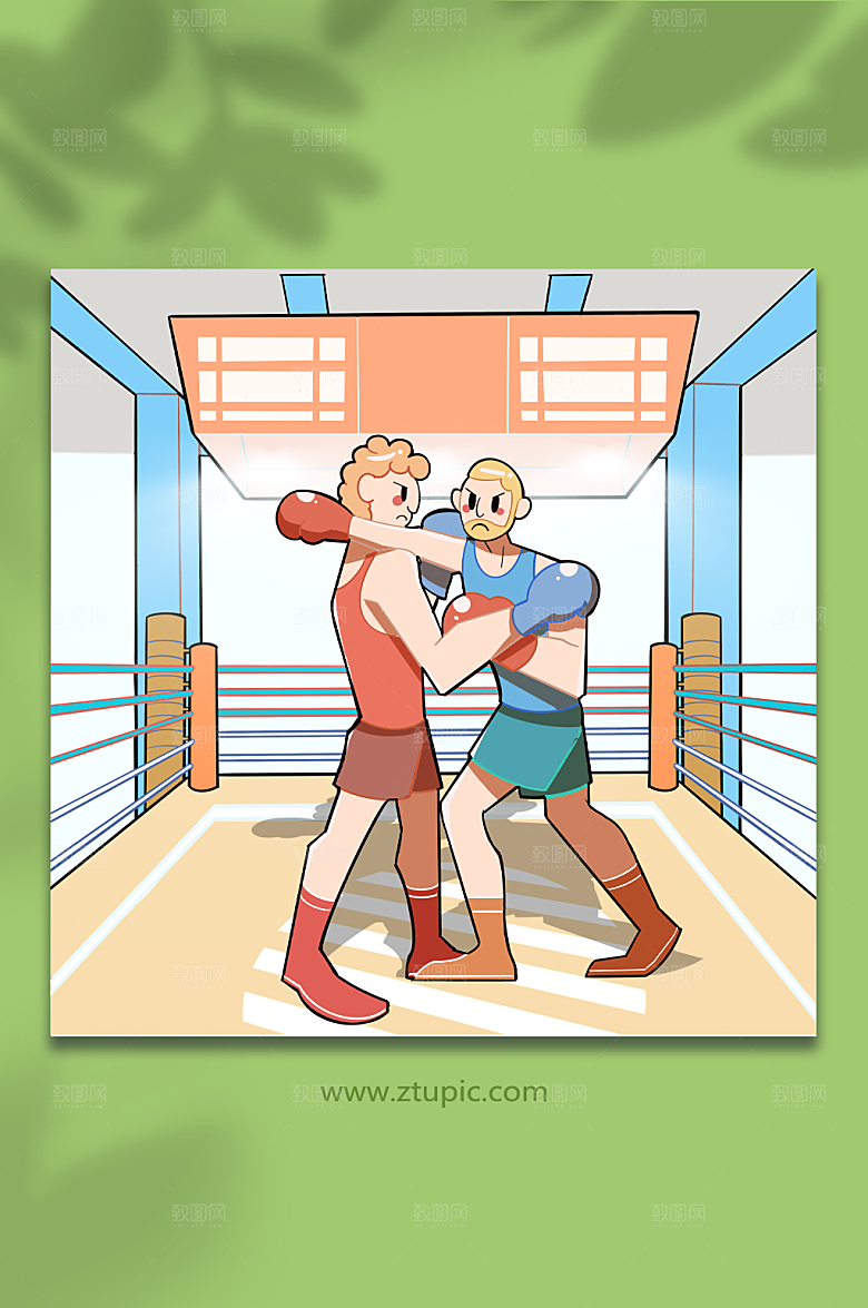 扁平擂台比赛拳击人物插画素材