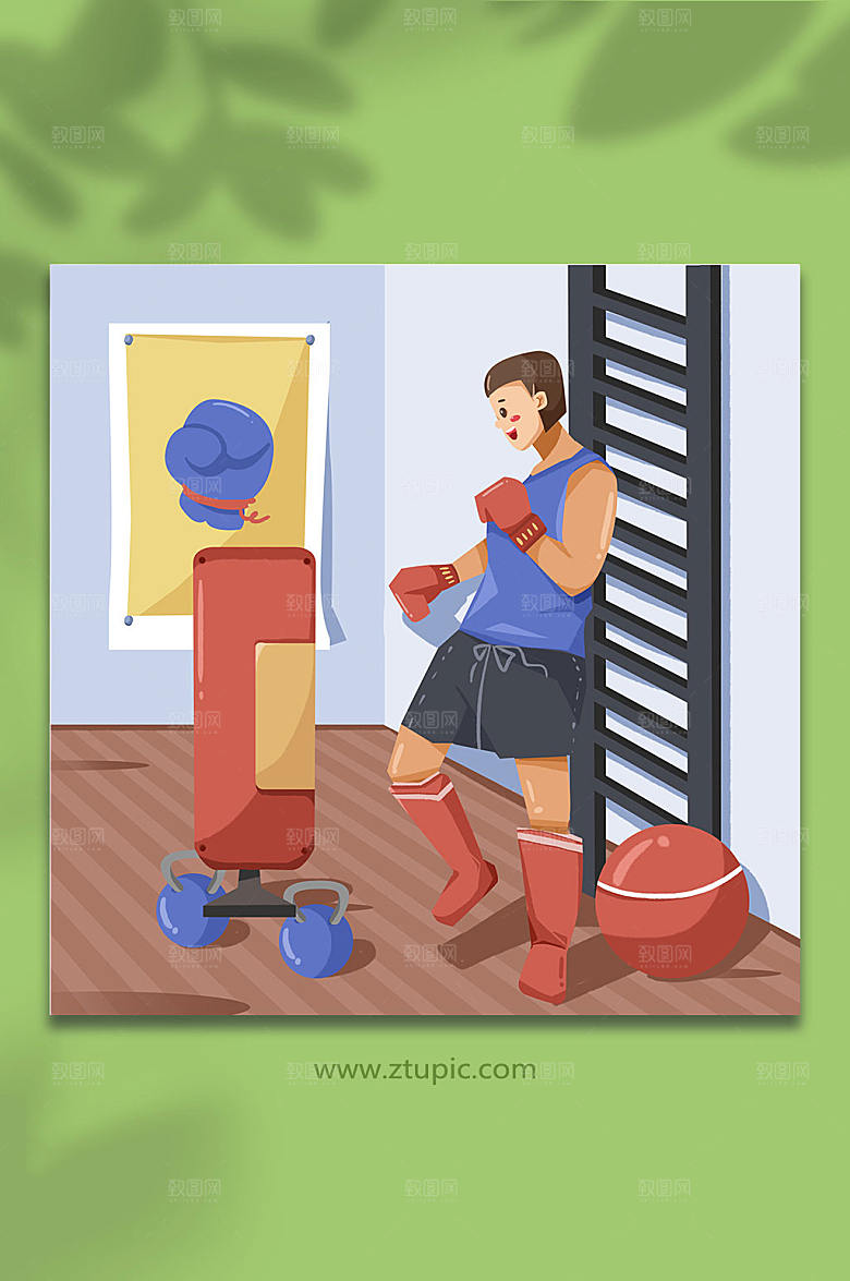 扁平打拳男生拳击人物插画素材