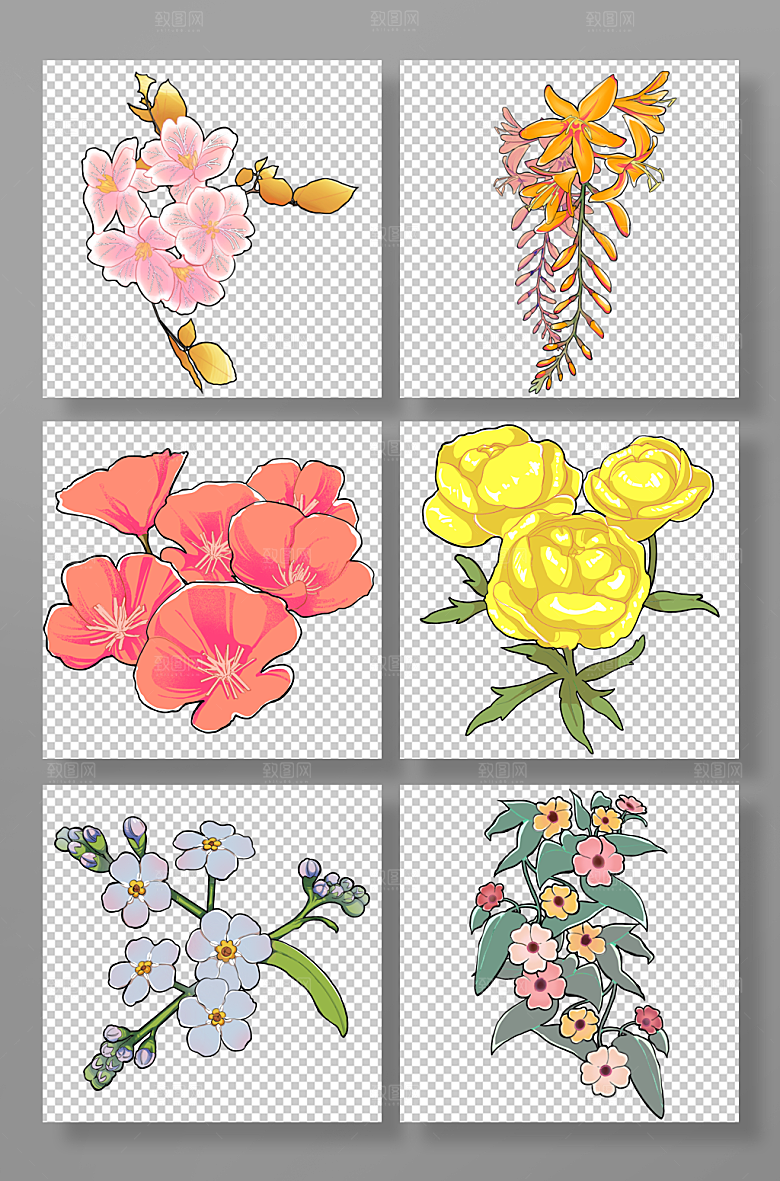 卡通秋季植物花卉元素插画素材