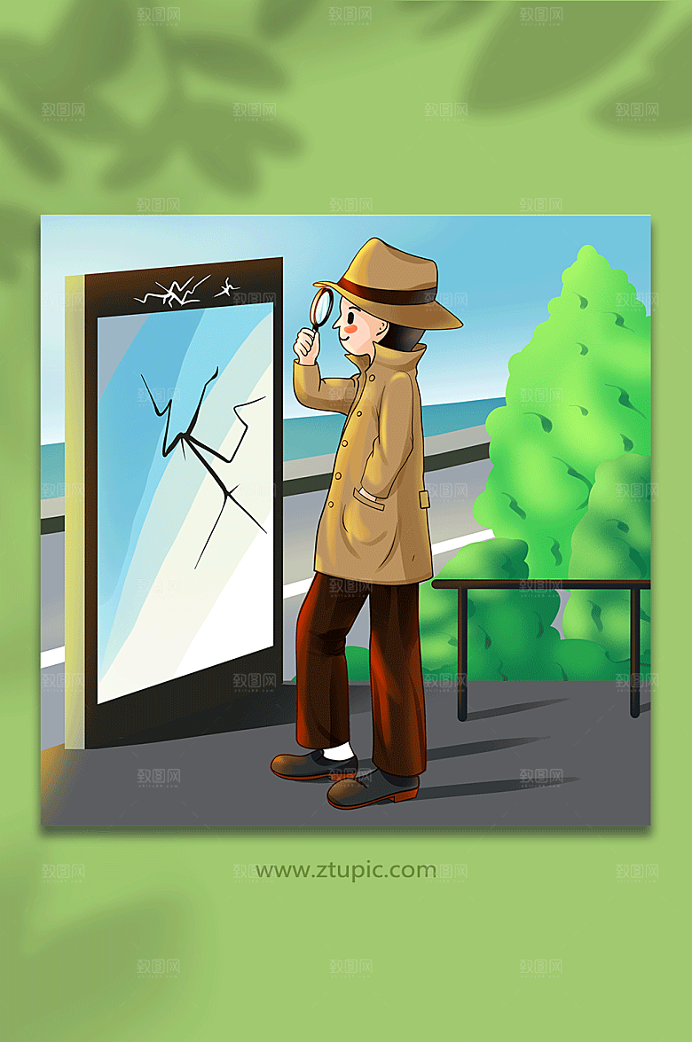 扁平侦查剧本杀侦探人物插画素材